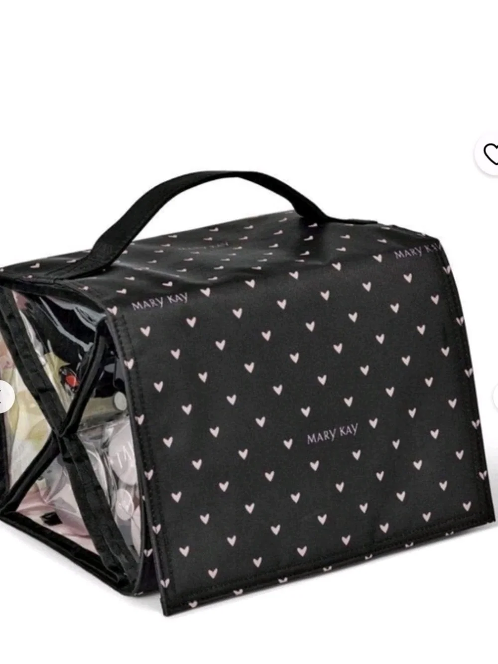 Mary Kay Black Cosmetic Tote with Pink Heart Print